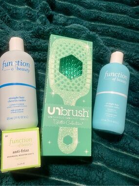 Straight Hair Shampoo & Conditioner Set with Unbrush Detangling Brush - Teal